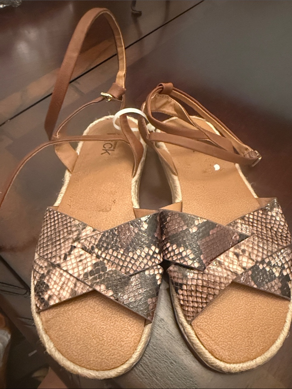 Women's Tan Snake-Print Espadrille Sandals with Ankle Strap